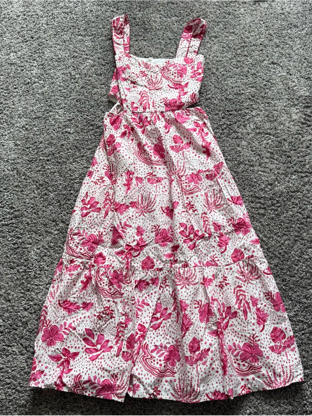 Zara White Midi Dress with Pink Floral Print